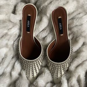 AREA White Bejeweled Heel